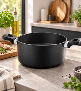 Ø24cm 5.2L BERNDES ONYX Aluminium Cooking Pot without Glass Lid, Non-Stick Coating for All Hob Types incl. Induction **B-Grade – tested** Black