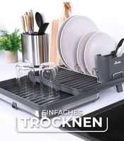 Vileda Dish Drying Rack with Convenient Cutlery Holder – Extendable Stainless Steel Design – **B-Stock (Outlet Item) – Inspected** – Silver/Black