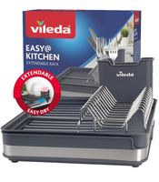 Vileda Dish Drying Rack with Convenient Cutlery Holder – Extendable Stainless Steel Design – **B-Stock (Outlet Item) – Inspected** – Silver/Black