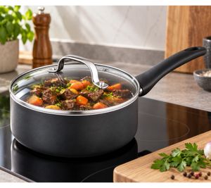 Ø16cm 1.4L BERNDES ONYX Aluminium Saucepan with Glass Lid, Non-Stick Coating for All Hob Types incl. Induction **B-Grade – tested** Black