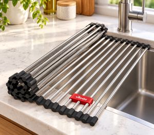 Vileda Roll-up Sink Dish Drying Rack – 45 x 40 cm with 24 rods – Space-saving drying mat **B-stock – inspected** Silver