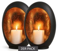 2er Pack Ø 14 x 8 x 20cm Windlichtleuchte aus Metall mit kupferfarbenen Akzenten in Schwarz