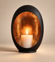 2er Pack Ø 14 x 8 x 20cm Windlichtleuchte aus Metall mit kupferfarbenen Akzenten in Schwarz