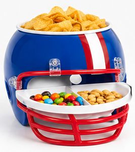 Casco para aperitivos de fútbol americano – Set de 4 piezas para patatas fritas, salsas y dulces – Azul/Rojo/Blanco