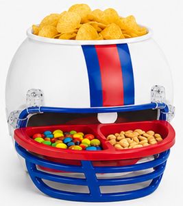 Casco para aperitivos de fútbol americano: set de 4 piezas para patatas fritas, salsas y dulces (Blanco/Rojo/Azul)