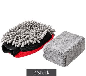 Set da 2 pezzi WALSER: guanto e spugna in microfibra per auto e casa **Articolo di seconda scelta (B-Ware) – controllato** – Multicolore