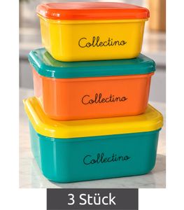 Lot de 3 boîtes à goûter Collectino – Personnalisez vos boîtes avec 5 autocollants résistants à l'eau – Empilables **Produit de second choix (B-Ware) – contrôlé** – Multicolore
