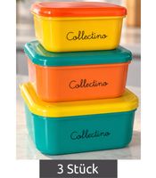 Lot de 3 boîtes à goûter Collectino – Personnalisez vos boîtes avec 5 autocollants résistants à l'eau – Empilables **Produit de second choix (B-Ware) – contrôlé** – Multicolore
