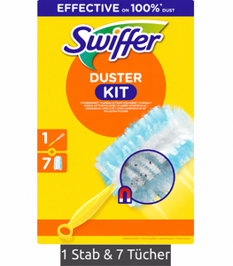 Kit de inicio Swiffer Plumero con mango + 7 paños, kit de limpieza para quitar el polvo **Producto de segunda mano – Probado** Amarillo/Azul