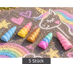 5 unidades de tizas folia - «Unicorn Sidewalk Chalk» con diseño de cuerno - Tizas de unicornio para niños **Producto de segunda categoría (B-Ware) – verificado** - Multicolor