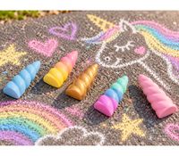 5 Stück folia Kreide - Unicorn Sidewalk Chalk im Horn Design - Einhorn Kreide für Kinder **B-Ware – geprüft** in Bunt