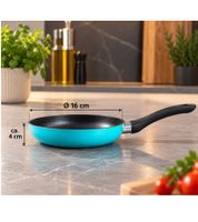 Krüger Aluminium Bratpfanne Ø 16 cm mit hochwertiger Antihaftbeschichtung – Mini-Pfanne mit ergonomischem Griff für alle Herdarten **B-Ware – geprüft** Türkis/Schwarz