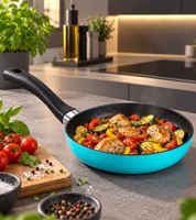 Krüger Aluminium Bratpfanne Ø 16 cm mit hochwertiger Antihaftbeschichtung – Mini-Pfanne mit ergonomischem Griff für alle Herdarten **B-Ware – geprüft** Türkis/Schwarz