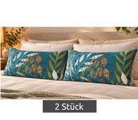 Set of 2 Reversible Renforcé Cotton Pillowcases with a Botanical Leaf and Plant Pattern, 40 x 80 cm, Multicolored