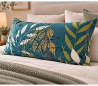 Set of 2 Reversible Renforcé Cotton Pillowcases with a Botanical Leaf and Plant Pattern, 40 x 80 cm, Multicolored