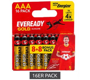 16-Pack Energizer Eveready Gold AAA Alkaline Batteries – 1.5 V – Micro LR03 – 8+8 Bonus Pack **B-Stock – Inspected** Gold