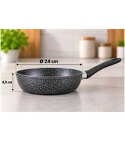 Sartén de bordes altos Krüger, Ø 24 cm – Sartén de aluminio forjado con revestimiento antiadherente efecto granito, 6,5 cm de altura, apta para inducción, **Producto de segunda categoría (B-Ware) – revisado** – Gris
