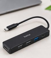 Adaptador multipuerto USB-C 5 en 1 de Hama – Hub USB-C con HDMI 4K, USB-C Power Delivery y 3 puertos USB-A **Producto reacondicionado (B-Ware) – verificado** Negro