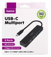 Adaptador multipuerto USB-C 5 en 1 de Hama – Hub USB-C con HDMI 4K, USB-C Power Delivery y 3 puertos USB-A **Producto reacondicionado (B-Ware) – verificado** Negro