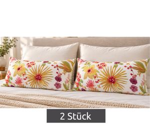 Set of 2 Reversible Renforcé Cotton Pillowcases with Floral Pattern, 40 x 80 cm, Multicolored/White