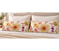 Set of 2 Reversible Renforcé Cotton Pillowcases with Floral Pattern, 40 x 80 cm, Multicolored/White