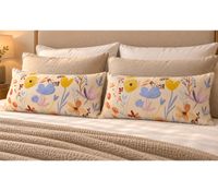 Set of 2 Reversible Renforcé Cotton Pillowcases with a Colorful Floral Pattern, 40 x 80 cm, Multicolored/Beige