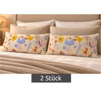 Set of 2 Reversible Renforcé Cotton Pillowcases with a Colorful Floral Pattern, 40 x 80 cm, Multicolored/Beige