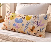 Set of 2 Reversible Renforcé Cotton Pillowcases with a Colorful Floral Pattern, 40 x 80 cm, Multicolored/Beige