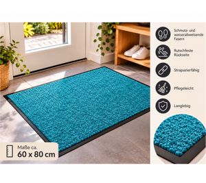 Paillasson VEBE env. 60 x 80 cm avec fibres anti-salissures et hydrofuges **Produit de second choix – contrôlé** turquoise/Noir