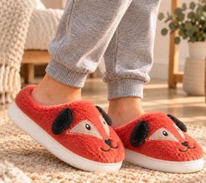 Cosy Kids' Slippers with Cute Animal Design & Soft Faux Fur – Comfortable Camprella Slippers for Boys & Girls with Slip-Resistant Textured Sole in Red