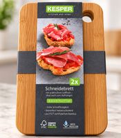 Lot de 2 planches de service KESPER de haute qualité en bambou certifié FSC® – env. 23 x 15 cm – **Produit de second choix (B-Ware) – contrôlé** – Marron
