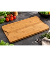 Practical KESPER cutting board made of FSC®-certified bamboo, featuring 2 recessed handles; wooden board approx. 43 x 26 cm **B-stock – inspected** Brown