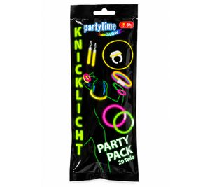 20-Piece Partytime Glow Stick Party Pack, up to 8h Glow Time, Glow Sticks, Mini Earrings, Bracelets, Necklaces & Rings for Parties, Concerts & Festivals **B-Grade – tested** Multicoloured