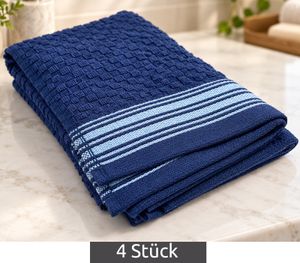 Set of 4 Pure Cotton Terry Guest Towels with a Modern Pattern, approx. 30 x 50 cm, Blue