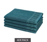 Set of 4 Patterned Pure Cotton Terry Towels, approx. 30 x 50 cm, Blue