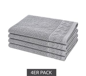 Set of 4 Patterned Guest Towels, Pure Cotton, Approx. 30 x 50 cm, Grey