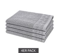Set of 4 Patterned Guest Towels, Pure Cotton, Approx. 30 x 50 cm, Grey