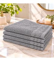 Set of 4 Patterned Guest Towels, Pure Cotton, Approx. 30 x 50 cm, Grey