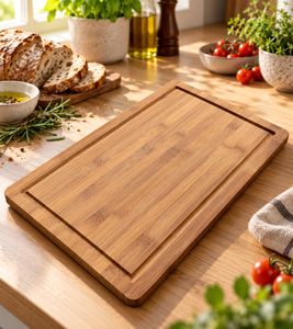 Practical KESPER chopping & cover board made of FSC®-certified bamboo with juice groove, 4 feet & water-repellent surface approx. 50 x 28 x 3cm B-Grade – tested Brown