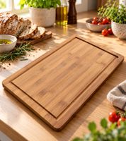 Practical KESPER chopping & cover board made of FSC®-certified bamboo with juice groove, 4 feet & water-repellent surface approx. 50 x 28 x 3cm B-Grade – tested Brown