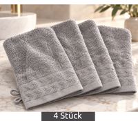 Set of 4 Patterned Terry Cloth Wash Mitts, Pure Cotton, Approx. 16 × 21 cm, Grey