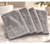Set of 4 Patterned Terry Cloth Wash Mitts, Pure Cotton, Approx. 16 × 21 cm, Grey