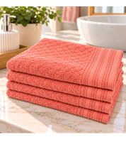 Set of 4 Patterned Pure Cotton Terry Towels, approx. 30 x 50 cm, Orange
