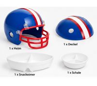 Casco porta-snack per football americano – Set di 4 ciotole per patatine, salse e dolci. Preparati per il Super Bowl 2027! Disponibile nelle combinazioni di colori bianco/rosso/blu o blu/rosso/bianco.