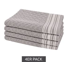Set of 4 Patterned Pure Cotton Terry Towels, approx. 30 x 50 cm, Grey