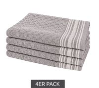 Set of 4 Patterned Pure Cotton Terry Towels, approx. 30 x 50 cm, Grey