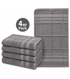 Set of 4 pure cotton terry towels, approx. 50 x 90 cm, grey