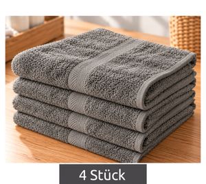 Set of 4 Patterned Pure Cotton Terry Towels, approx. 50 × 90 cm, Grey