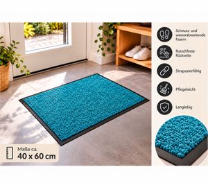 VEBE Dirt-Trapping Mat, approx. 40 x 60 cm, with dirt- and water-repellent fibers – turquoise/Black (**B-Grade – Inspected**)