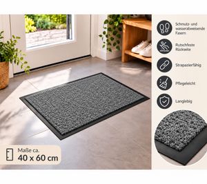 VEBE Dirt-Trapping Mat, approx. 40 x 60 cm, with dirt- and water-repellent fibers – Grey/Black (**B-Stock – Inspected**)